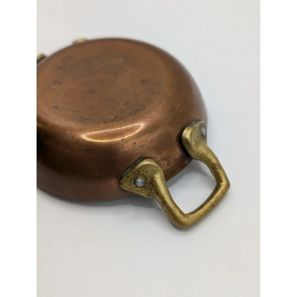 Vintage Miniature Copper Skillet Brass Handles Small Decorative Frying Pan 3.5in